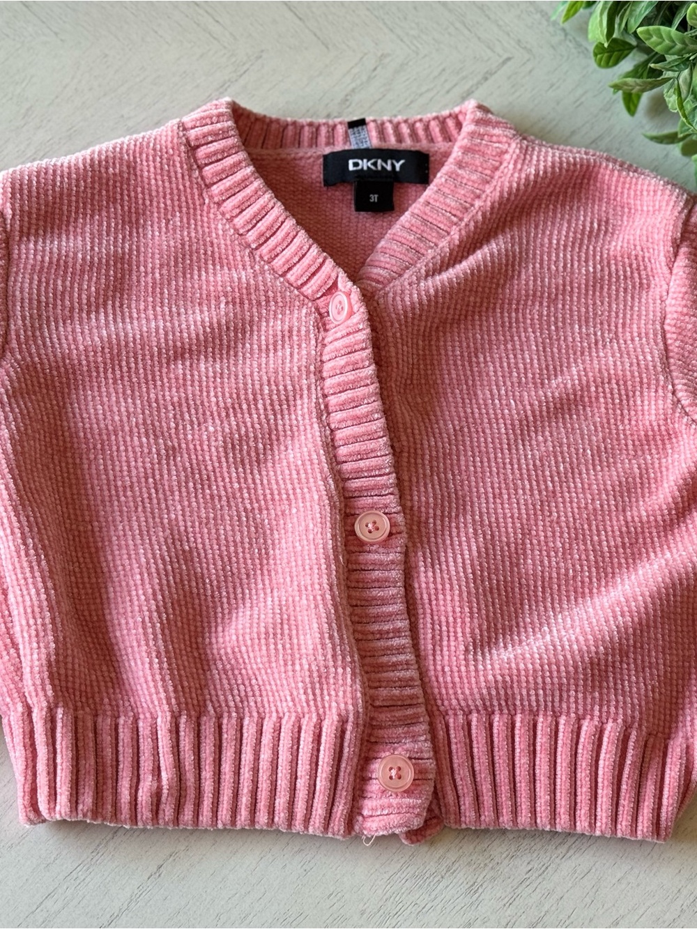 DKNY Pink Ribbed Button-Front Cardigan
